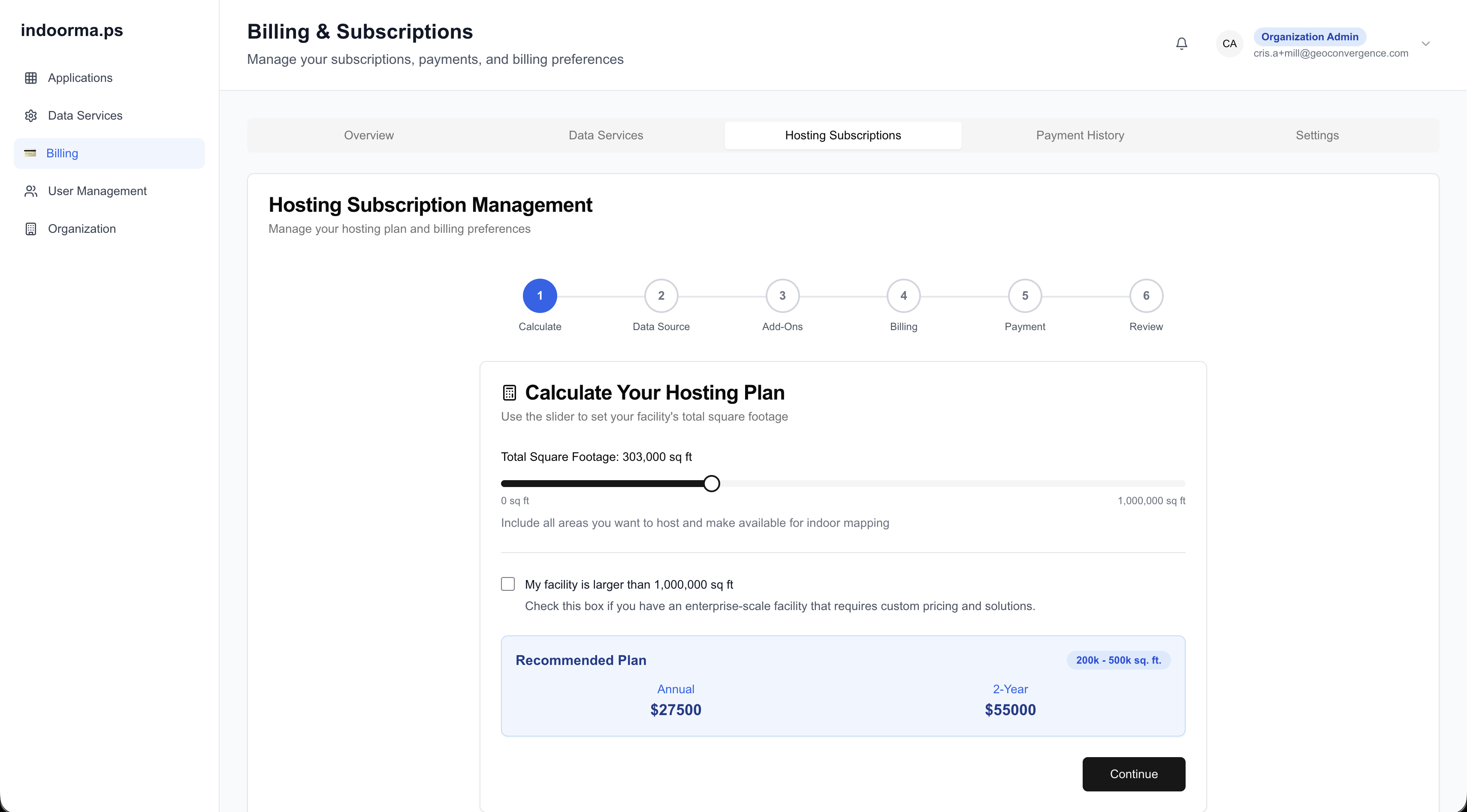 FacilitEase: Hosting subscription: plan calculator by square footage