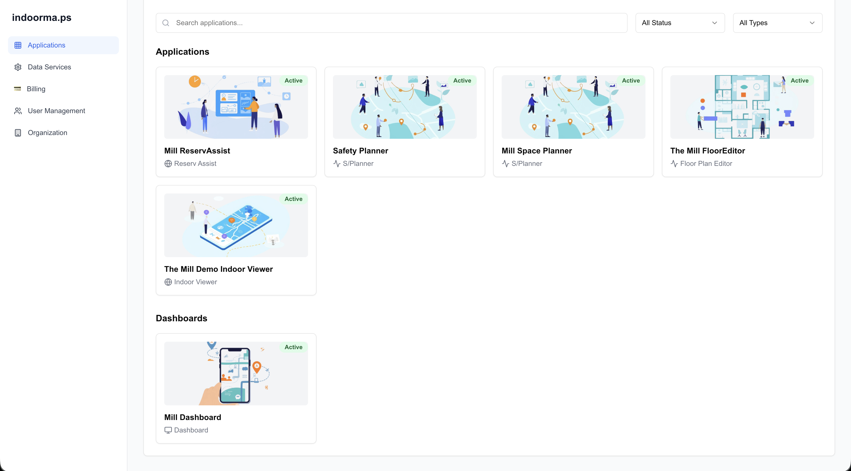 FacilitEase: Applications and dashboards available to the organization