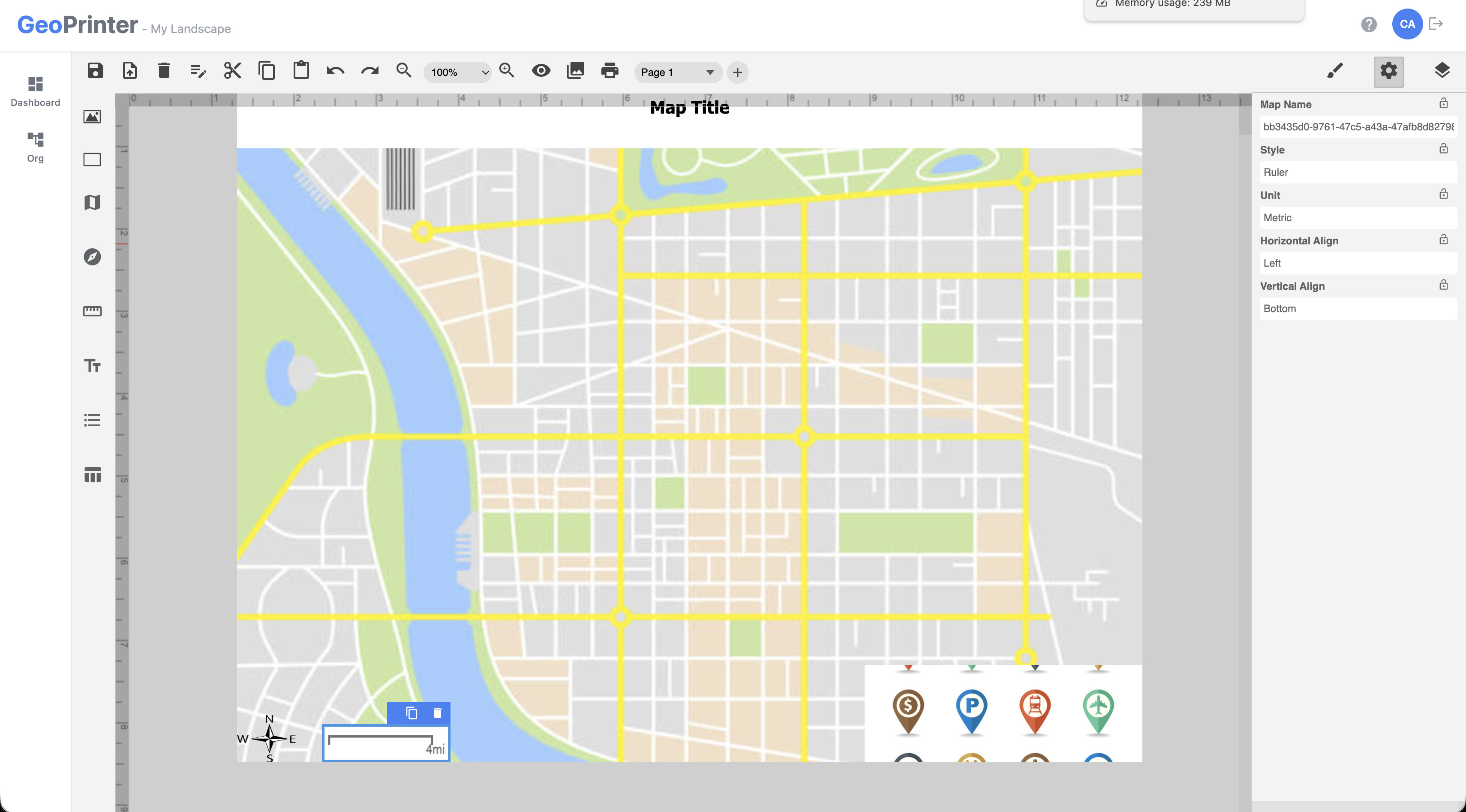 GeoPrinter: Scale bar settings: style, unit and alignment