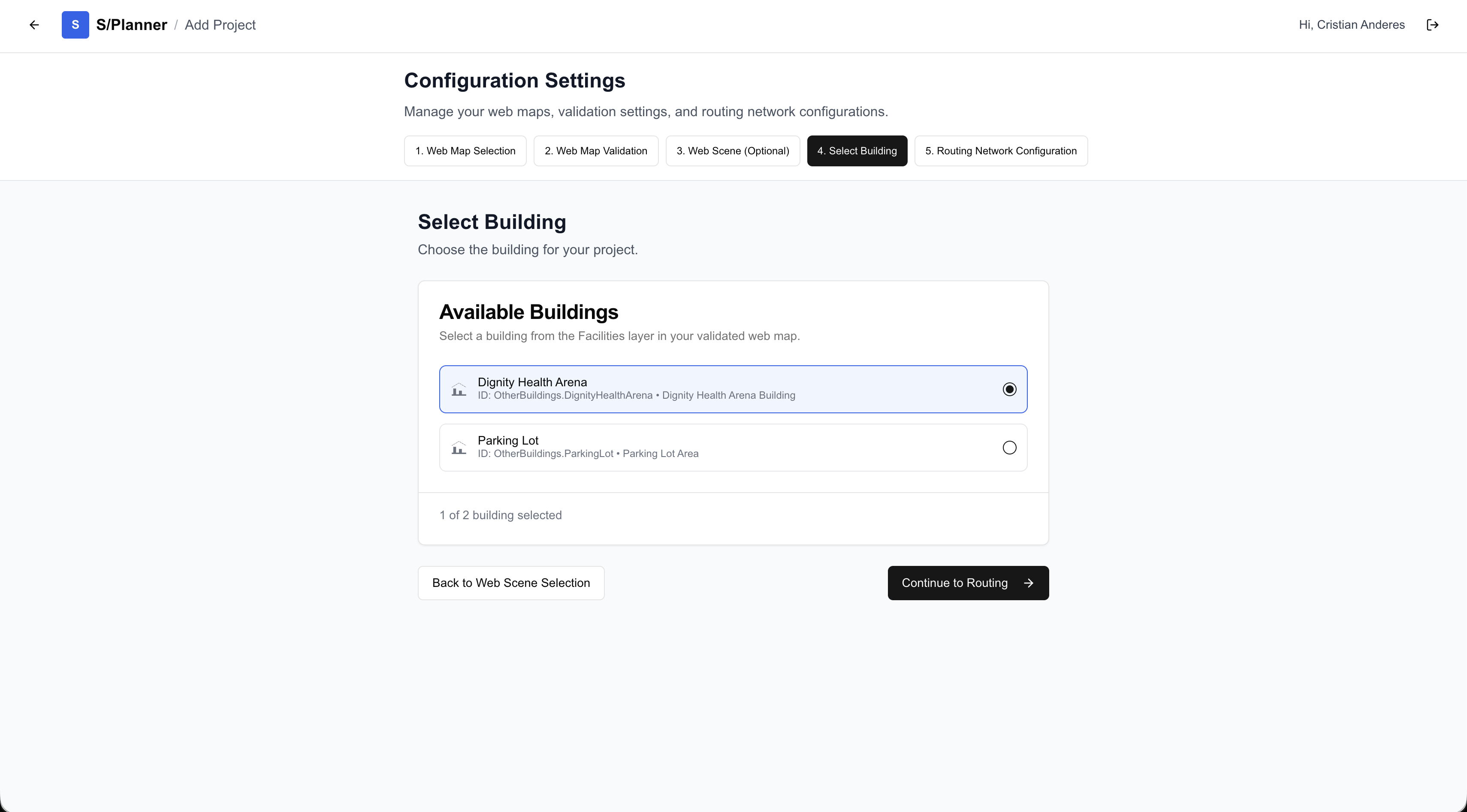 S/Planner: Project setup: selecting the building