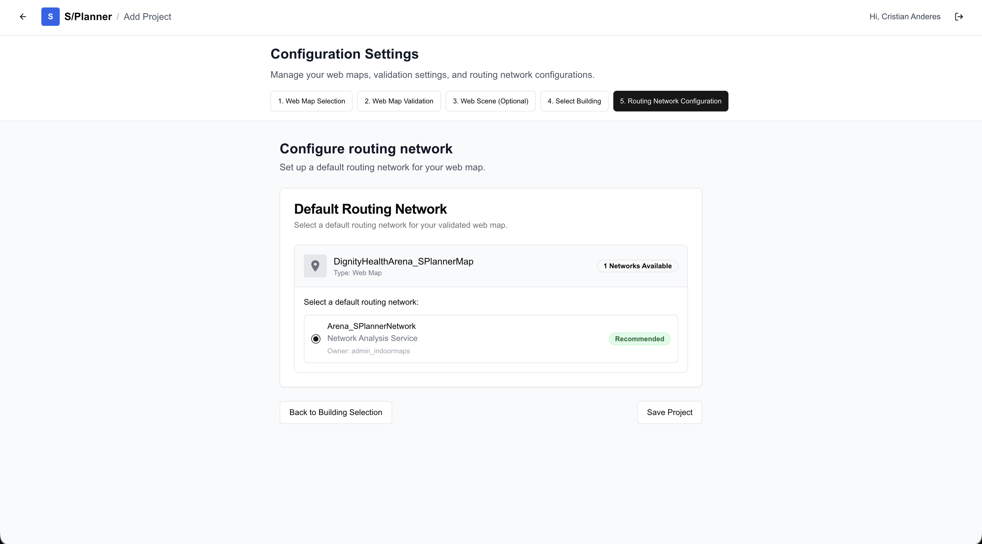 S/Planner: Project setup: choosing the default routing network