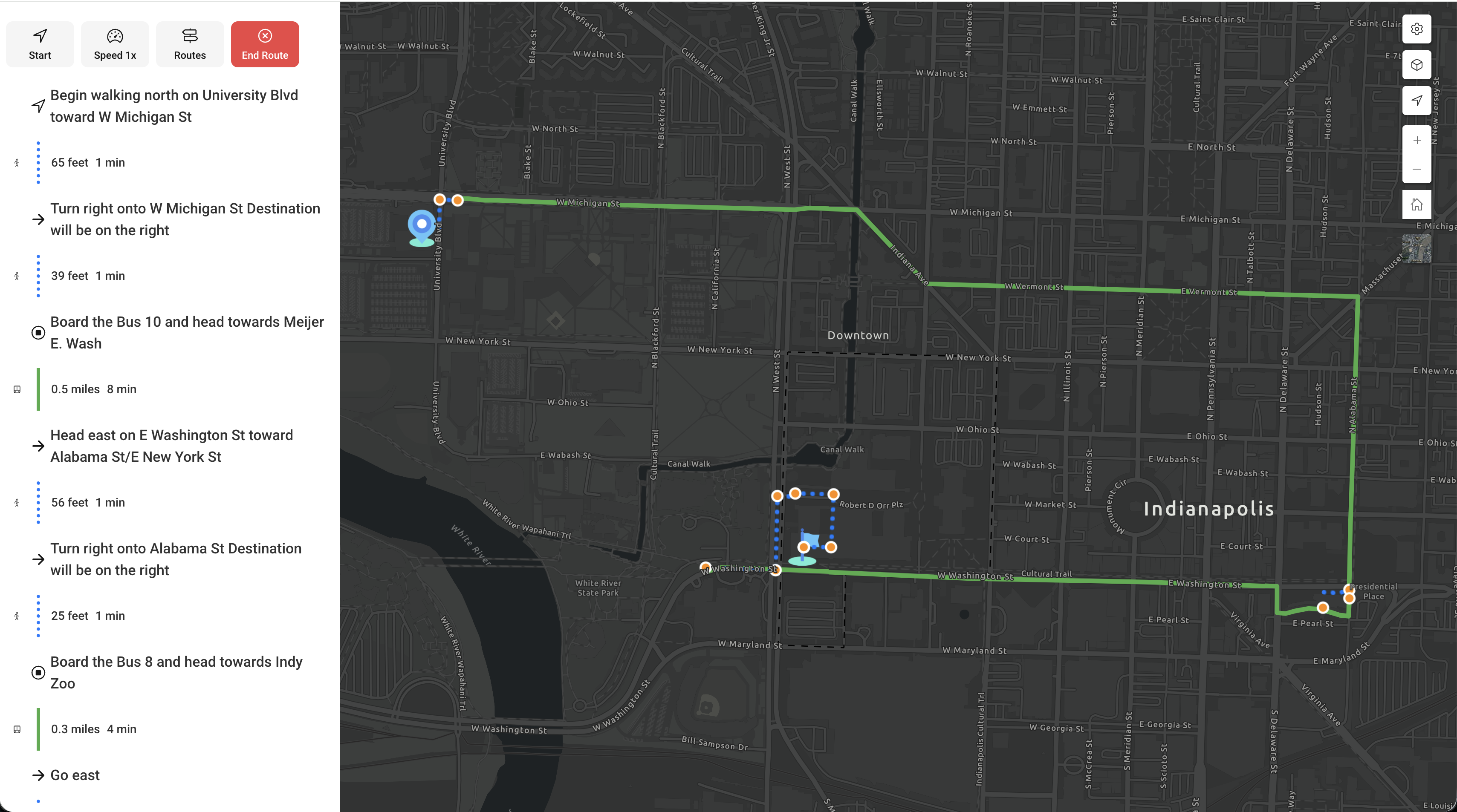 Wayfinder: Turn-by-turn directions combining walking and bus legs across the city